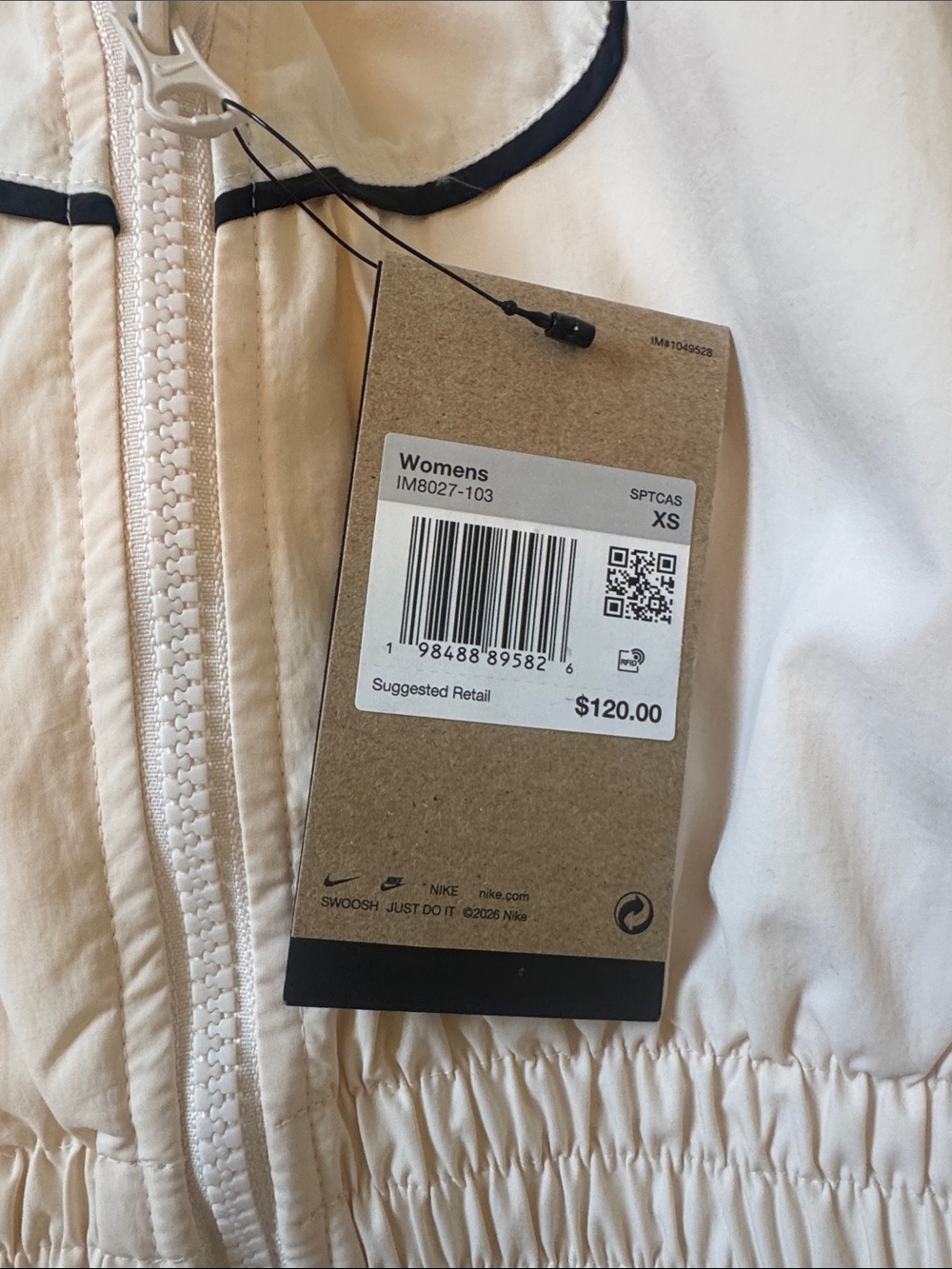 Nike Cream Cropped Bomber Jacket with Black Piping - Picture 3 of 6